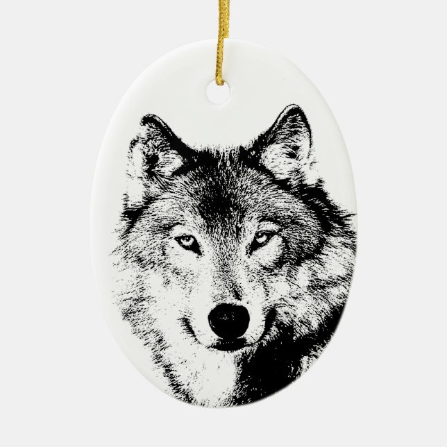 Schwarz-Weiß-Wolf Keramikornament (Vorne)