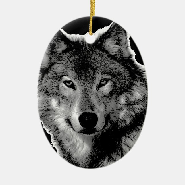 Schwarz-Weiß-Wolf Keramikornament (Vorne)