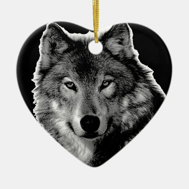 Schwarz-Weiß-Wolf Keramikornament (Vorne)