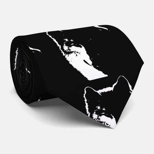 Schwarz-Weiß-Wolf Krawatte (Gerollt)