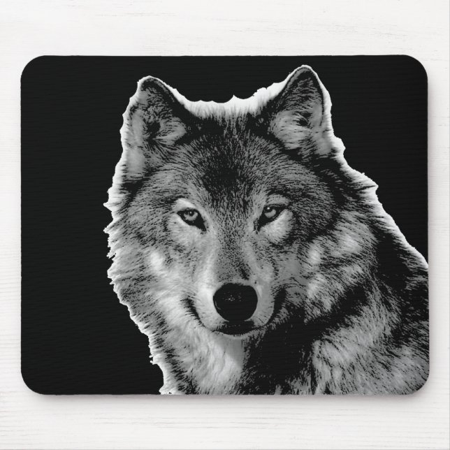 Schwarz-Weiß-Wolf-Kunstwerk Mousepad (Vorne)