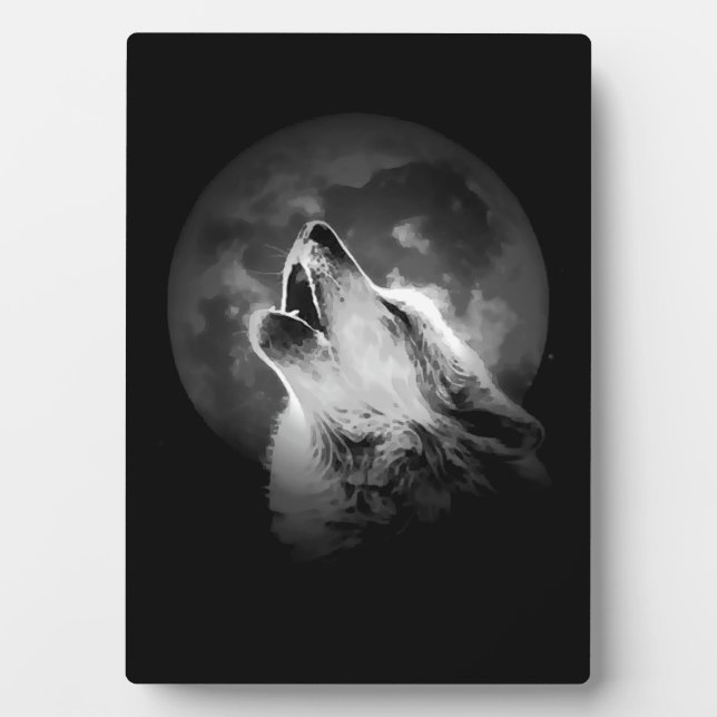 Schwarz & Weiß Wolf & Mond Fotoplatte (Vorderseite)