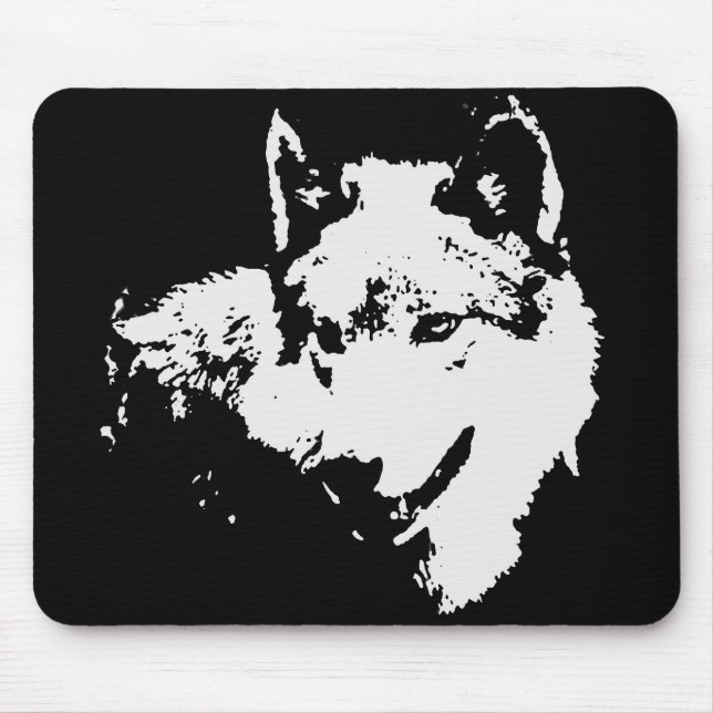 Schwarz-Weiß-Wolf Mousepad (Vorne)