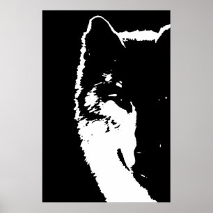 Schwarz-Weiß-Wolf Pop-Poster Poster