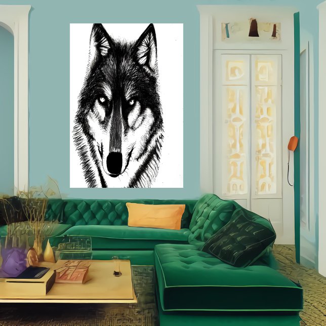 Schwarz-Weiß-Wolf-Portrait | AI Art Poster (Von Creator hochgeladen)