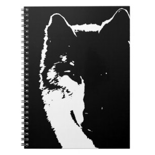 Schwarz-Weiß-Wolf-Portrait am Night-Notebook Notizblock