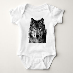 Schwarz-Weiß-Wolf-Portrait Baby Strampler