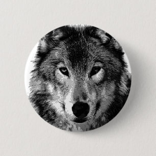 Schwarz-Weiß-Wolf-Portrait Button