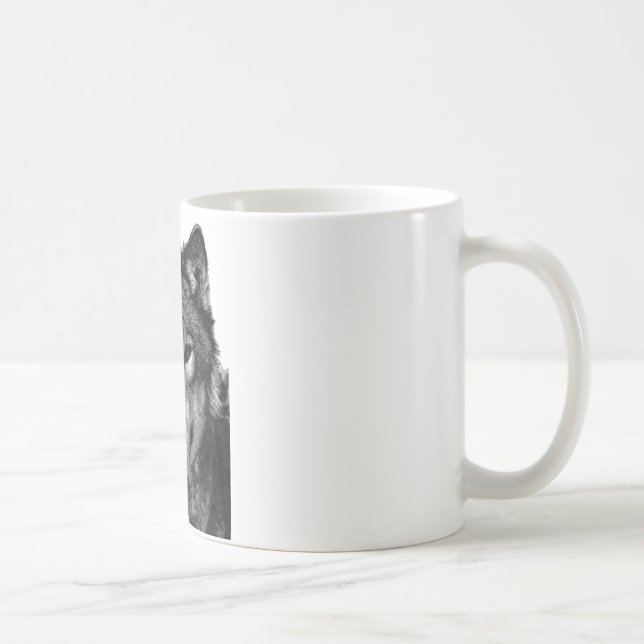 Schwarz-Weiß-Wolf-Portrait Kaffeetasse (Rechts)