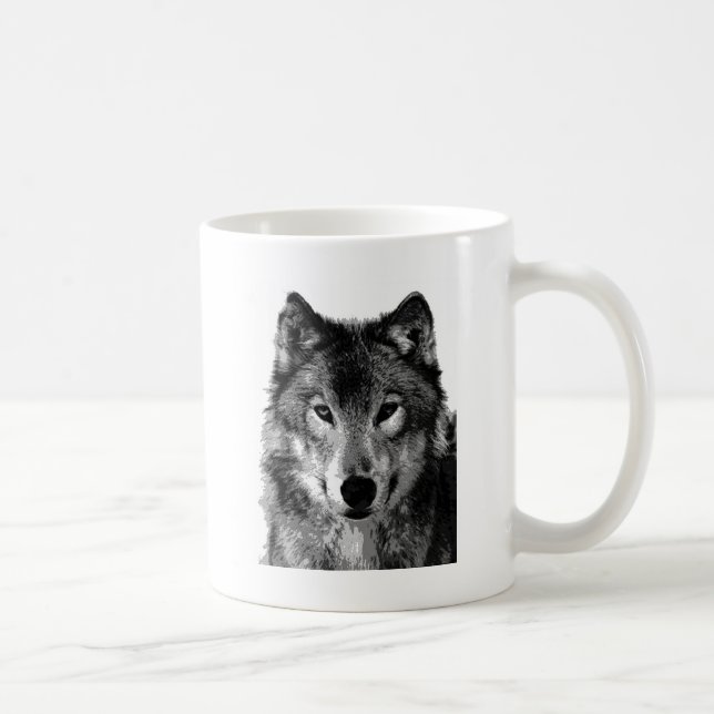 Schwarz-Weiß-Wolf-Portrait Kaffeetasse (Rechts)