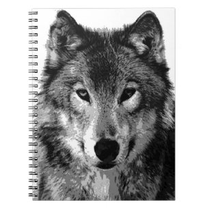 Schwarz-Weiß-Wolf-Portrait-Notebook Notizblock