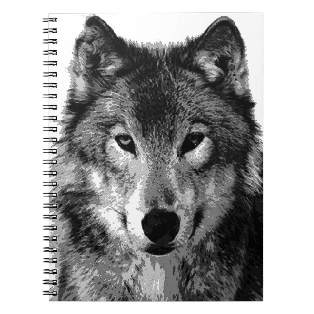 Schwarz-Weiß-Wolf-Portrait-Notebook Notizblock (Vorderseite)