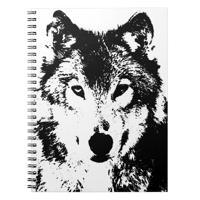 Schwarz-Weiß-Wolf-Portrait-Notebook Notizblock (Vorderseite)