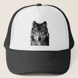 Schwarz-Weiß-Wolf-Portrait Truckerkappe
