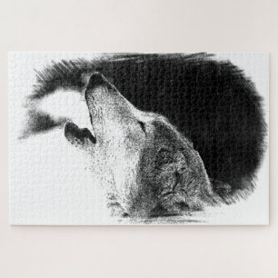 Schwarz-Weiß-Wolf-Sketch-Kunst, Dichtung und Musik Puzzle