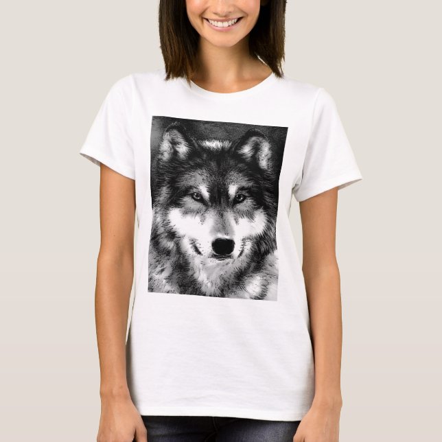 Schwarz-Weiß-Wolf T-Shirt (Vorderseite)
