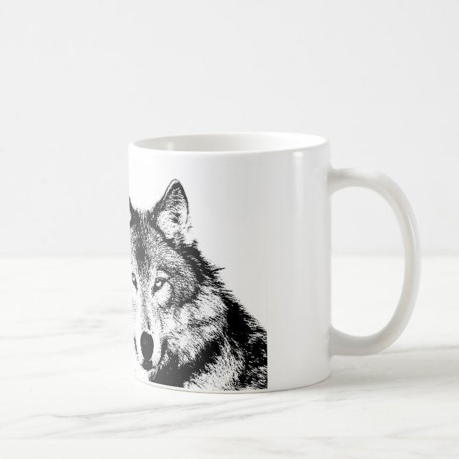 Schwarz-Weiß-Wolf Tasse (Rechts)
