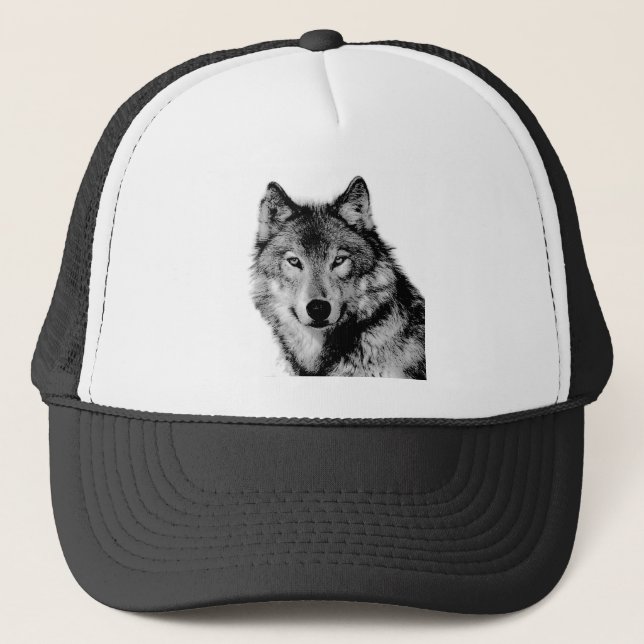 Schwarz-Weiß-Wolf Truckerkappe (Vorderseite)