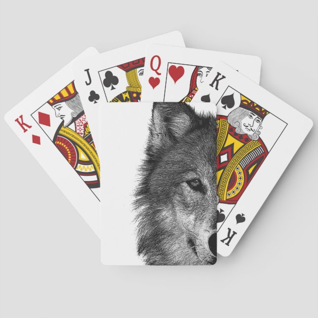 Schwarz-Weiß-Wolfauge-Kunstwerk Spielkarten (Rückseite)