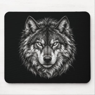 Schwarz-weiß Wolfskopf-Skizzenkunst Gaming-Maus Mousepad