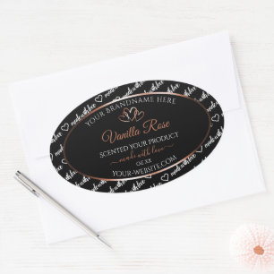 Schwarz-weiß Word Art Product Label Rosegold Heart Ovaler Aufkleber
