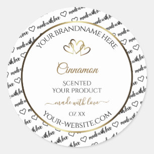 Schwarz-Weiß-Word-Produktetikett Gold Herz Runder Aufkleber