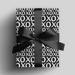 Schwarz-Weiß-XOXO-Schläger und Kisses-Galentinstag Geschenkpapier