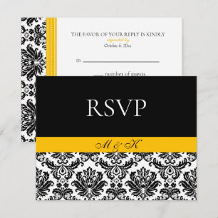 Schwarz-weiß Yellow Damask UAWG RSVP Karte
