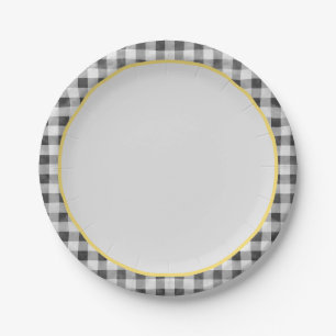 Schwarz-weiß Yellow Gingham Summer Picnic Pappteller