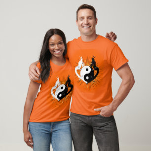 Schwarz-Weiß-Yin-Yang-Drachen - Orange T-Shirt