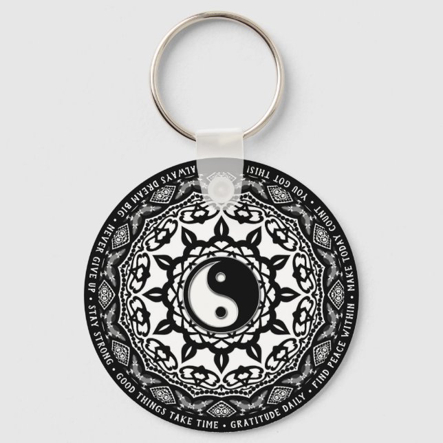 Schwarz-weiß Yin Yang Mandala Tägliche Erinnerung  Schlüsselanhänger (Rückseite)