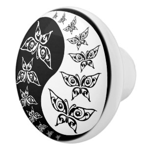 Schwarz-Weiß-Yin-Yang-Schmetterlinge Keramikknauf