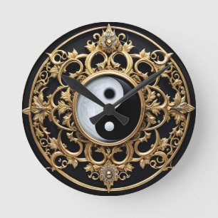 Schwarz-Weiß-Yin-Yang-Symbol Runde Wanduhr