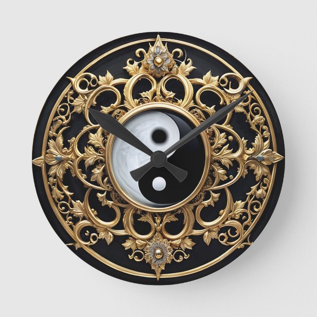 Schwarz-Weiß-Yin-Yang-Symbol Runde Wanduhr (Vorderseite)