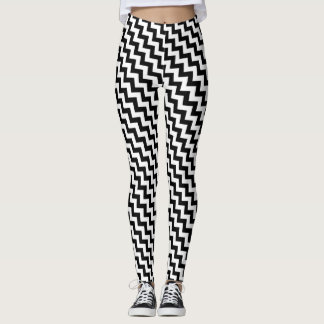 Schwarz-Weiß-Zag-Zag-Schichtdesign Leggings