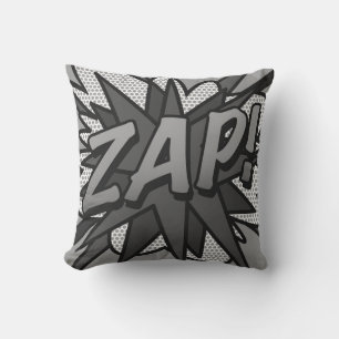 Schwarz-weiß ZAP POW Spaß Retro-Comicbuch Kissen