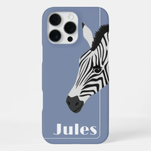 Schwarz Weiß Zebra Blau Name hinzufügen iPhone 16 Pro Max Hülle