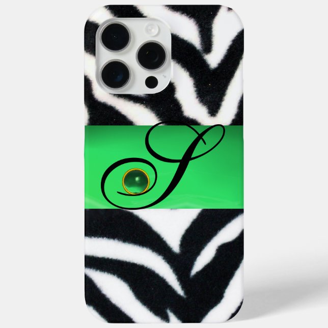 SCHWARZ-WEISS ZEBRA FUR EMERALD GREEN GEM MONOGRAM Case-Mate iPhone HÜLLE (Rückseite)