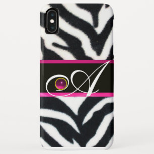 SCHWARZ-WEISS ZEBRA FUR FUCHSIA PINK GEM MONOGRAM Case-Mate iPhone HÜLLE