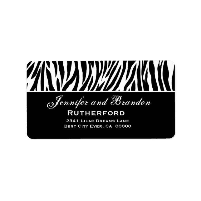 Schwarz-Weiß-Zebra-Hochzeitadresse Adressaufkleber (Vorne)
