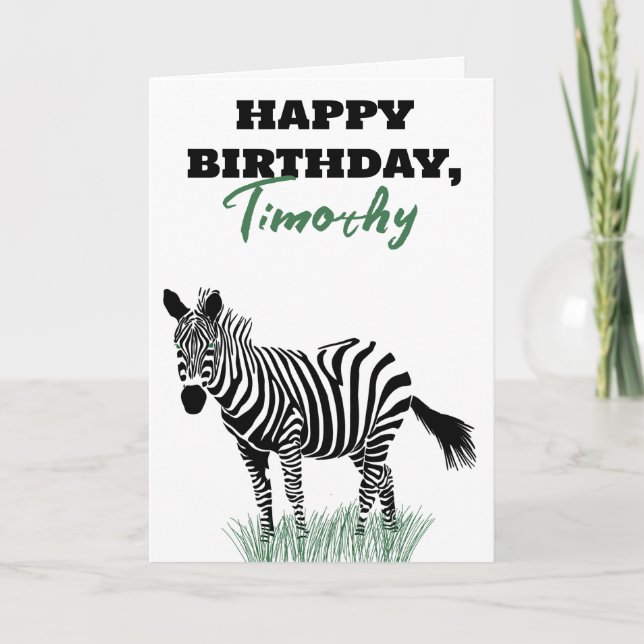 Schwarz-Weiß-Zebra im Gras zum Geburtstag Karte (Vorderseite)