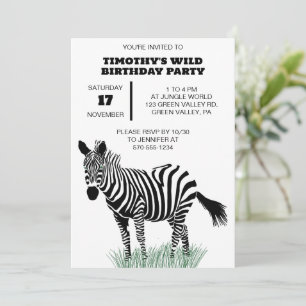 Schwarz-Weiß-Zebra in der Grasparty Einladung