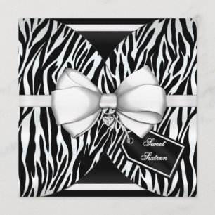 Schwarz-weiß Zebra Invite Ribbon & Jewelen Bow Einladung