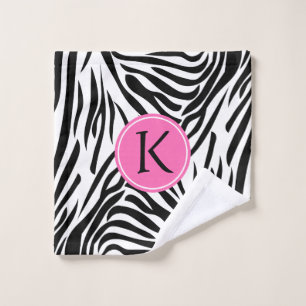 Schwarz-Weiß-Zebra-Monogramm-Druck mit Hot-Rosa Badhandtuch Set