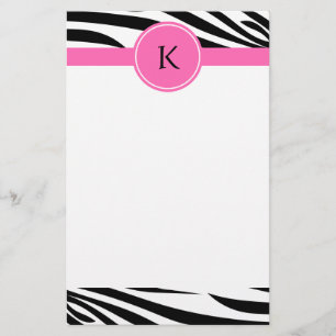 Schwarz-Weiß-Zebra-Monogramm-Druck mit Hot-Rosa Briefpapier