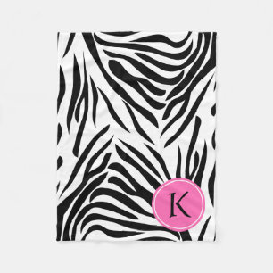 Schwarz-Weiß-Zebra-Monogramm-Druck mit Hot-Rosa Fleecedecke