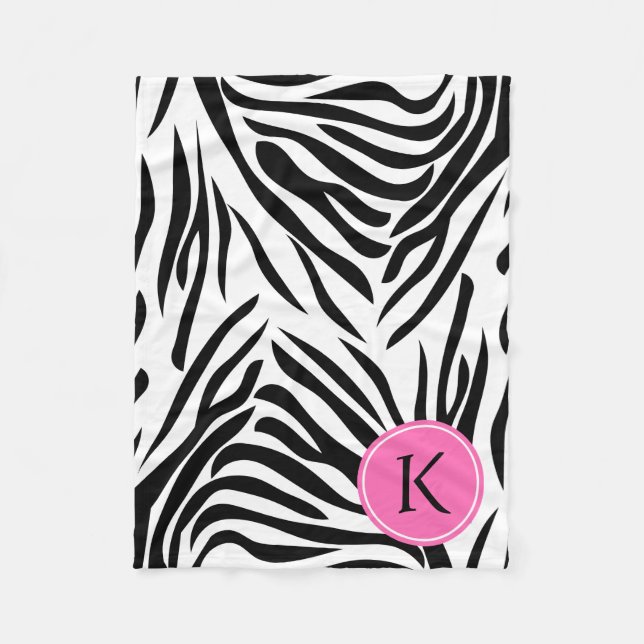 Schwarz-Weiß-Zebra-Monogramm-Druck mit Hot-Rosa Fleecedecke (Vorderseite)