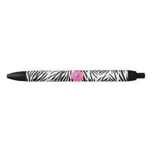 Schwarz-Weiß-Zebra-Monogramm-Druck mit Hot-Rosa Kugelschreiber