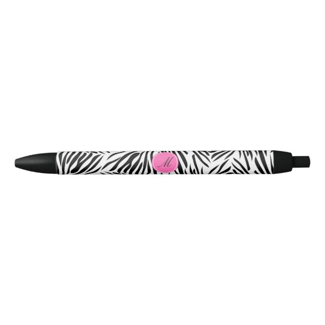 Schwarz-Weiß-Zebra-Monogramm-Druck mit Hot-Rosa Kugelschreiber (Vorderseite)