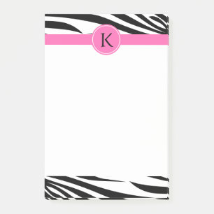 Schwarz-Weiß-Zebra-Monogramm-Druck mit Hot-Rosa Post-it Klebezettel